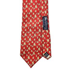 Burberry Men's 100% Silk Neck Tie Red Sailboats Graphic Print Work Formal AOP